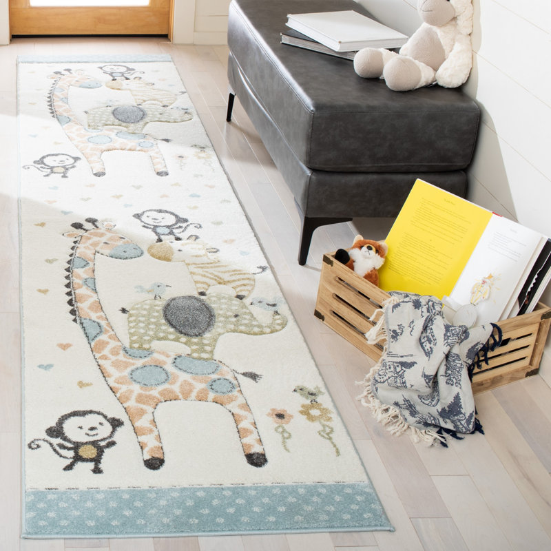 Tapis pour enfants ivoire Burgan, Tapis de couloir 2 pi 3 po x 10 pi