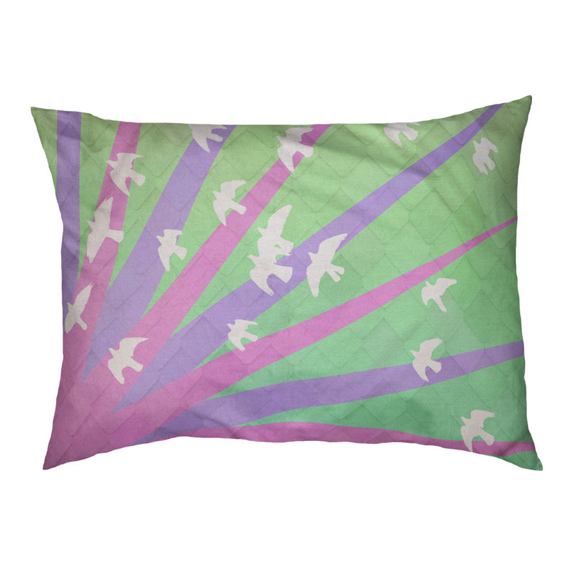 Coussin stylisés d’oiseaux et de soleil Burien, L 19,5 po x l 29,5 po, Mauve / vert / brun foncé