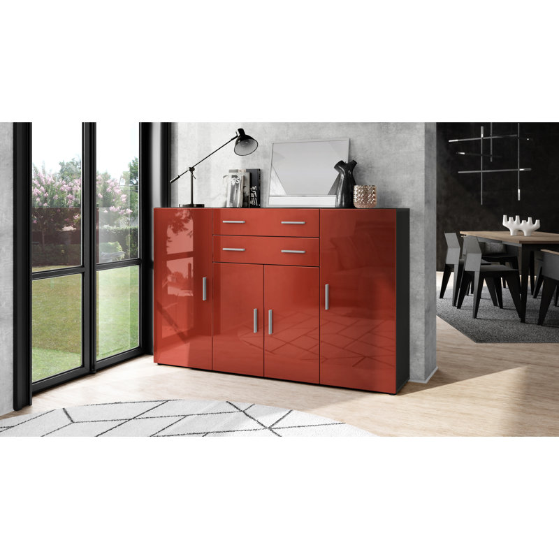 Mccammon 166 Cm Wide 2 Drawer Highboard, Bordeaux High Gloss