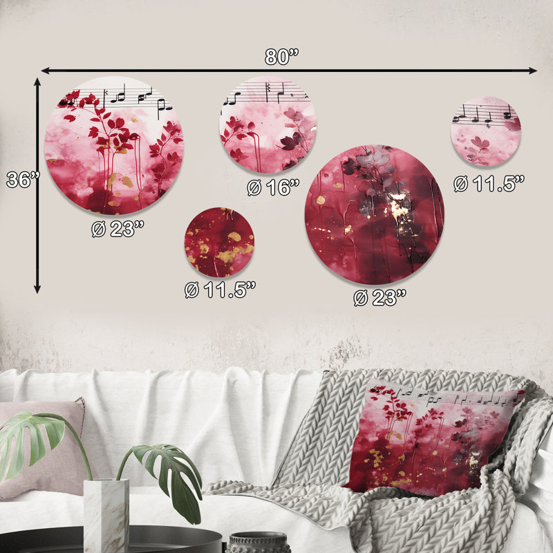 «Pink Music Notes Extravaganza», ensemble d'art mural rond sur 5
