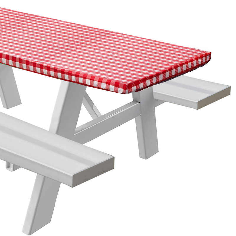 Vinyl Picnic Fited Tableclth Rectangle 48X24 Black, 48"  x 24", Red