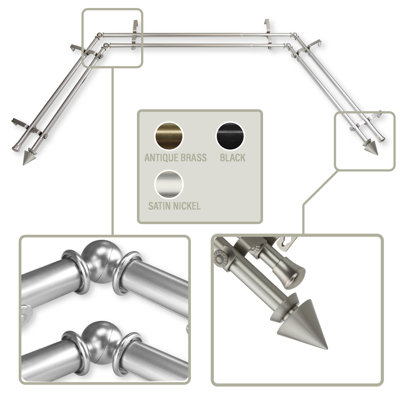 Steel Adjustable Bay Window Double Curtain Rod