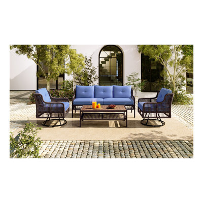 GO 4 Pieces Patio Furniture Set with Swivel Chairs, Outdoor Wicker Sofas for 5-person, Sectional Rattan Outdoor Conversation Set for Poolside Backyard Deck