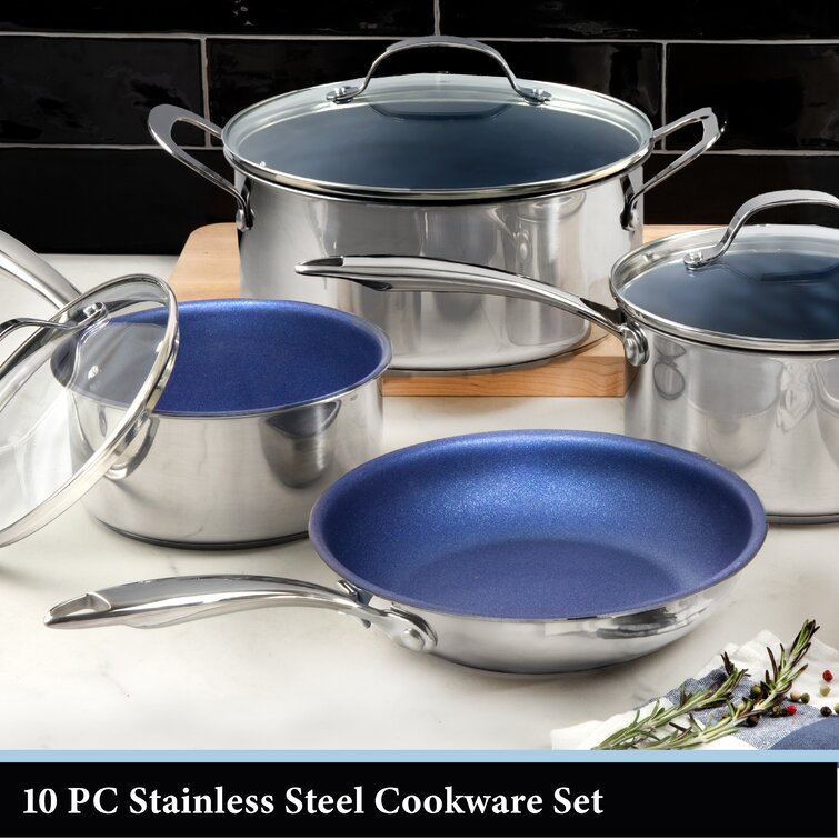 Denmark Tools for Cooks 10 Piece Cookware Set Non-Stick Aluminum  Ultra-Durable Dishwasher and Oven Safe Cobalt Blue 
