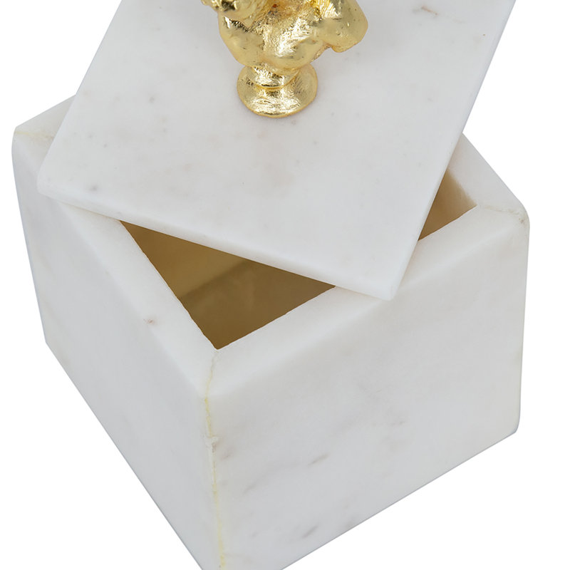 Boîte décorative en marbre - 4 x 4 x 8 po - Blanc