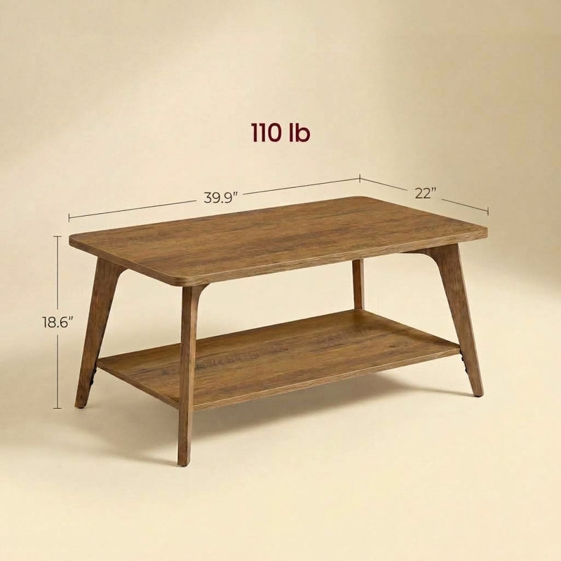 Table basse de 39,4 po avec rangement pour le salon, Brun