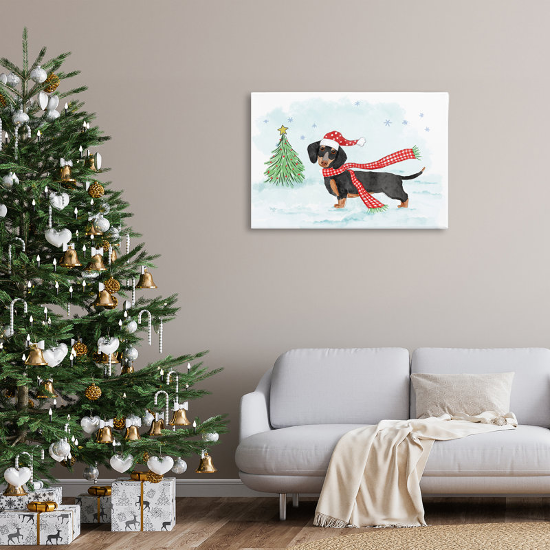Teckel avec foulard, art mural sur toile par Mollie B., H 24 po x l 36 po
