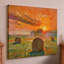 Toile, art mural, coucher de soleil vibrant, balles de foin, paysage impressionniste, 18 po x 24 po, ton chaud campagne pour chambre à coucher, couloir-131075885