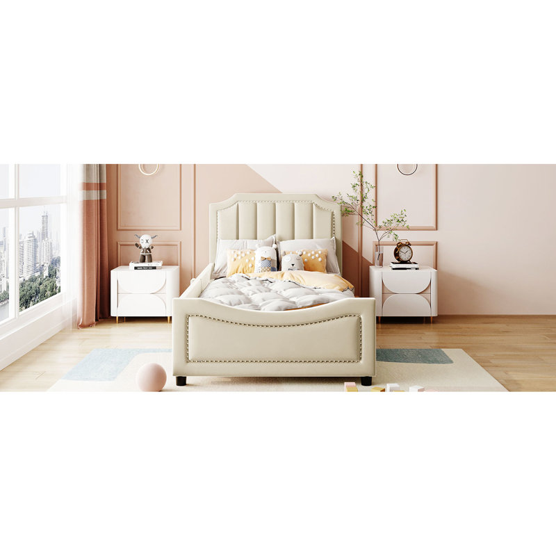 Lit de jour classique beige avec tête de lit Classic Stripe, Beige