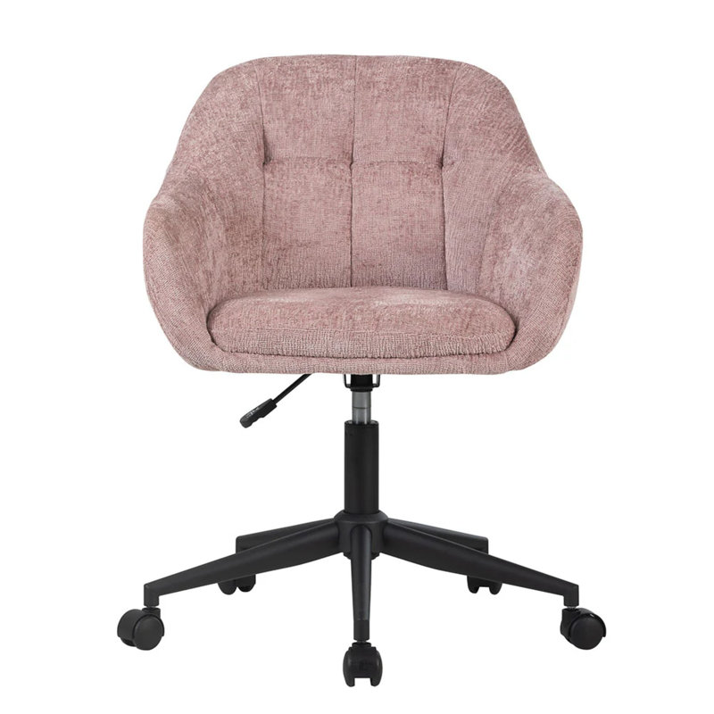 Emily Swivel Vanity Chair With Wheels, Soft Chenille Fabric Tufted Back, 360 Degree Spinning, Pink