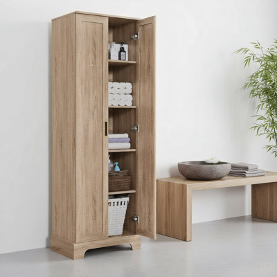 Armoire de rangement avec deux portes pour salle de bain, bureau, tablette réglable, panneau de fibres à densité moyenne, brun
