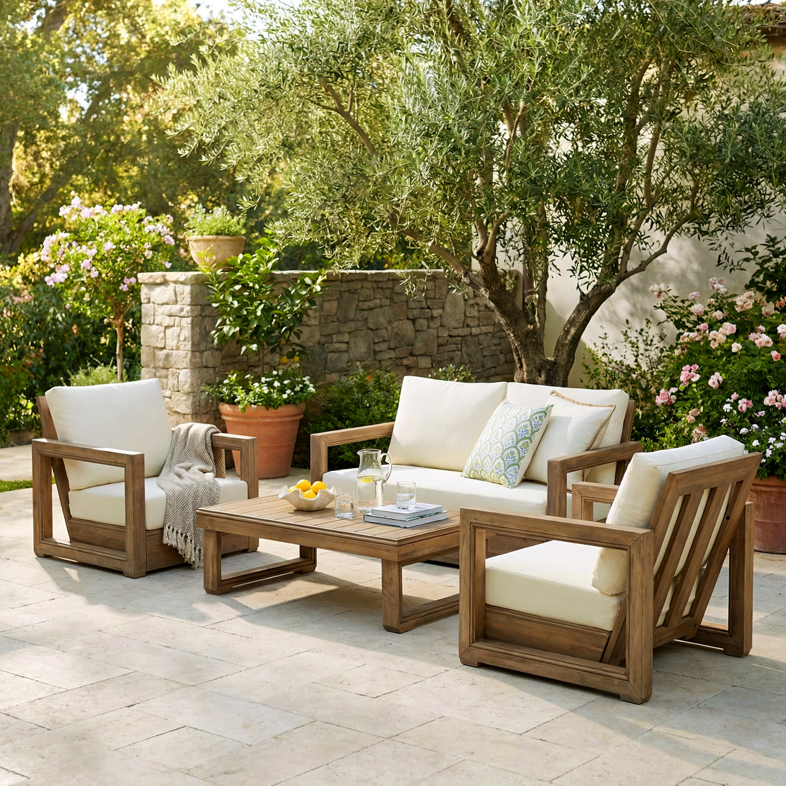 Donnie 4-Person Acacia Patio Seating Group, Brown Wash