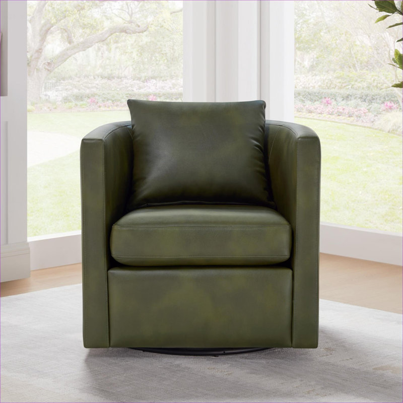 Fauteuil d'appoint compact de luxe pivotant à 360 degrés à une place en similicuir vert sauge, Vert