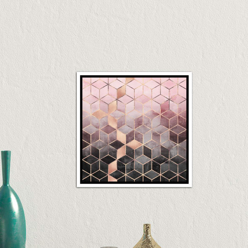 «Pink and Gray Cubes» par Elisabeth Fredriksson - impression d'art graphique, H 26 po x l 26 po x P 1,5 po
