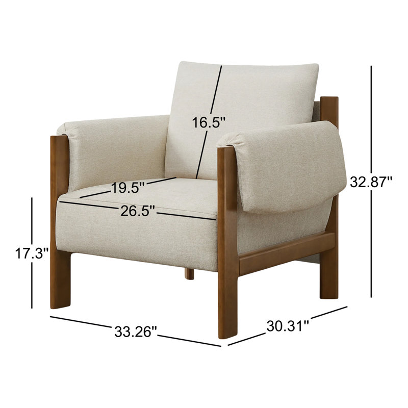 Galway Melksham 33.26'' W Mid-Century Accent Chair, Walnut, Linen Performance Basketweave