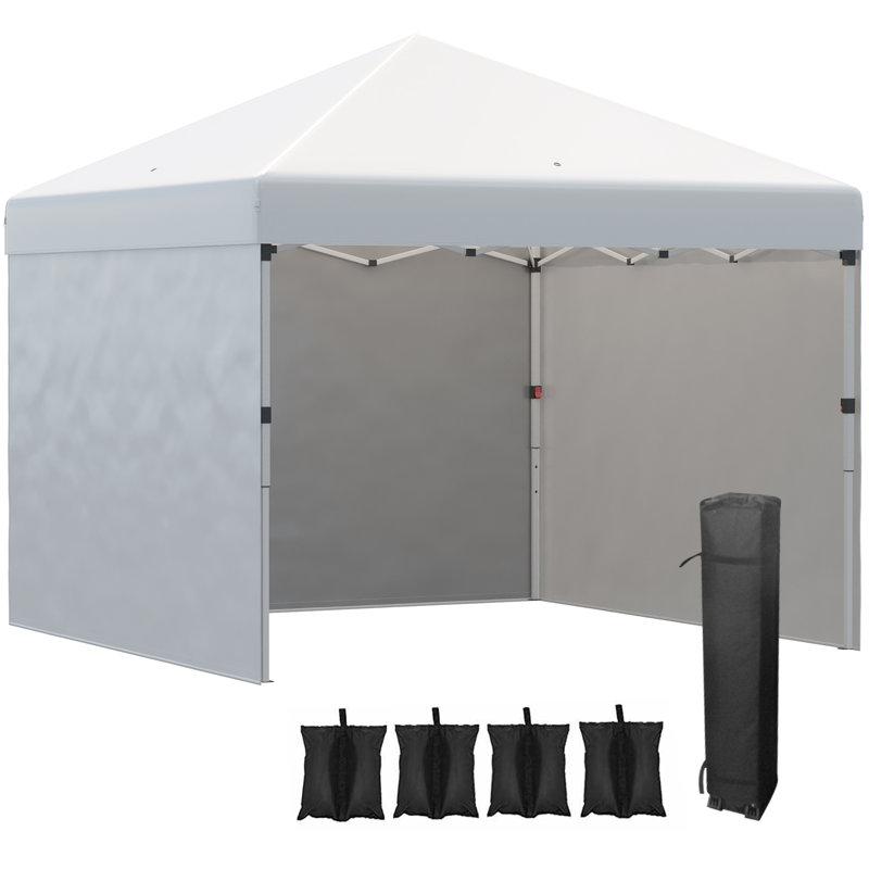 Outsunny 10' x 10' Pop Up Canopy Tent with 3 Sidewalls, Leg Weight Bags and Carry Bag, Height Adjustable, Instant Party Tent Event Shelter Gazebo for Garden, Patio, Cream