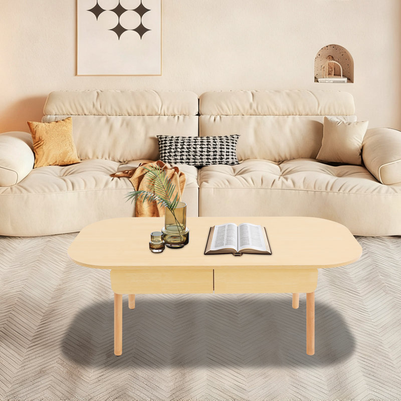 Table basse moderne avec tiroirs doubles pour le salon, Bois jaune clair