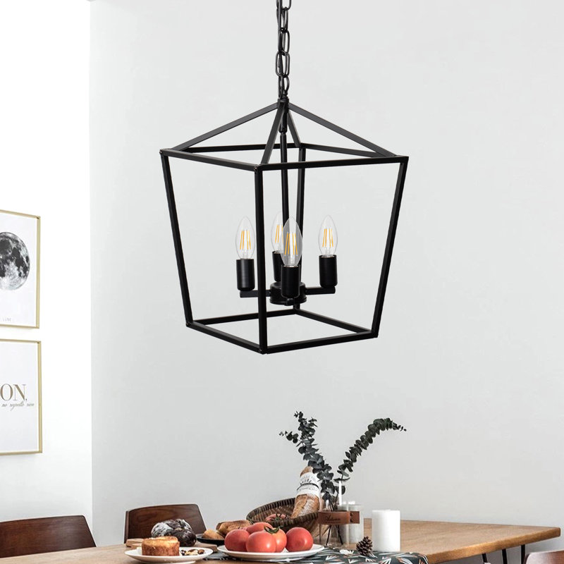 Lustre rétro noir mat à 4 lumières