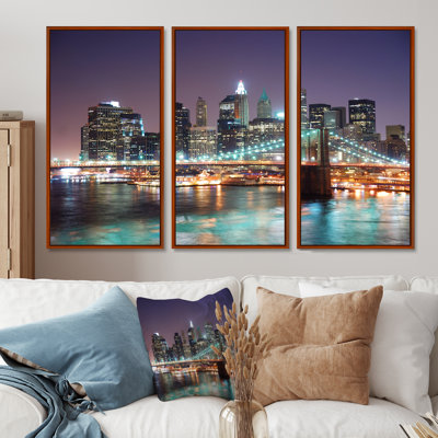 New York City Manhattan Skyscrapers - 3 pièces, cadre photo flottant sur toile
