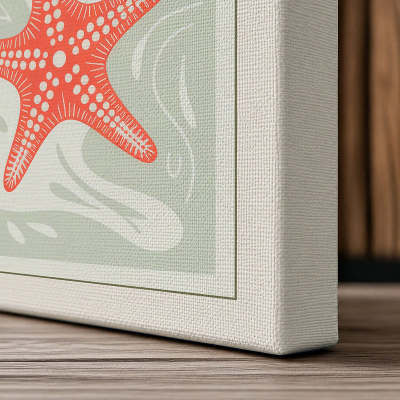 Scattered Starfish Coastal - Wrapped Canvas, 24x16 - 61.0 x 40.6 cm, Cream Border