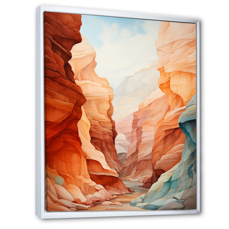 Canyon Desert Scenery Minimalism  - Canyon Wall Art Living Room, Cadre flottant blanc, H 44 po x l 34 po x P 1,5 po