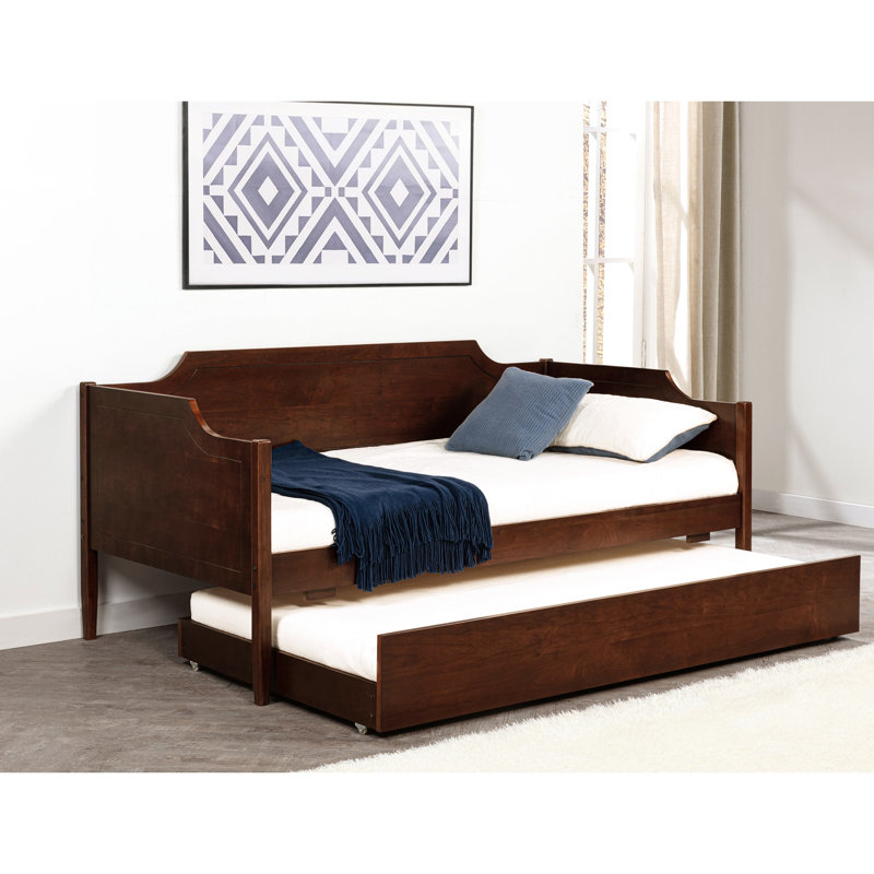 Lit de jour simple et lit gigogne au fini cerisier, conception moderne avec panneau décoratif en silhouette, placage de contreplaqué, lattes pour un soutien stable Détails classiques, circulation d'air