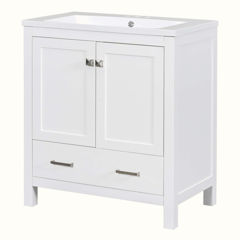 Meuble-lavabo simple 30 po avec plateau en bois manufacturé Dethard, Blanc