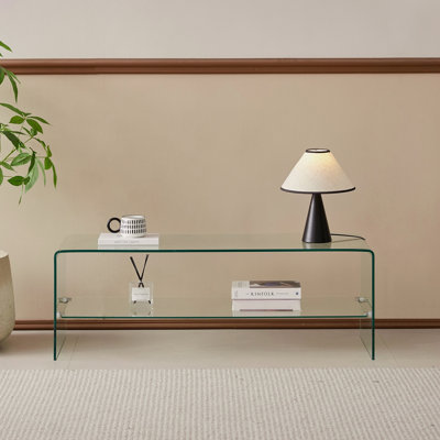 Clear Glass TV Table, Tempered Clear Glass TV Stand For Living Room