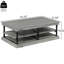 Table basse en bois gris de 55,1 po avec pieds noirs et deux tablettes de rangement ouvertes, un meuble de salon élégant pour ranger les objets de lecture, fabriqués en placage de chêne massif