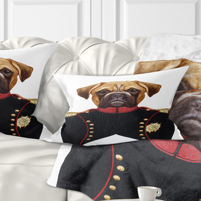 Boxer Dog in Military Uniform - Animal Printed Throw Pillow