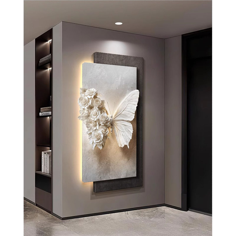 Art mural 3D grès rose à DEL, Brun / Blanc, H 55,12 po x l 27,56 po x P 1,57 po