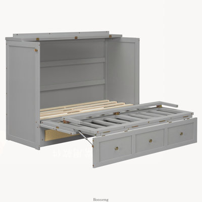 Lit escamotable double avec grands tiroirs, gris