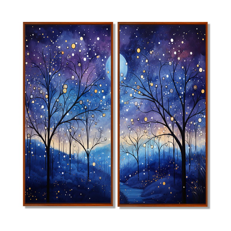 Indigo Dreams III - ensemble d'art mural abstrait 2 paysages, 20" H x 24" W, Impression encadrée flottante, Brown