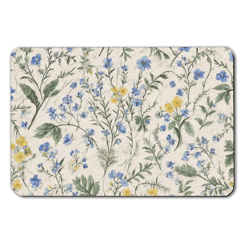 Tapis de bain Wildflower Meadow, 16 x 24 po, Motif floral bleu/blanc