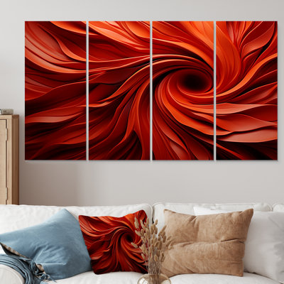 Orange And Red Abstract Spiral Dreamscape I - Abstract Spirals 4 Piece Wall Art
