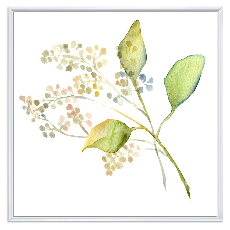 Botanical Summer Leaf - reproduction d'art sur toile, H 16 po x l 16 po x P 1 po, Toile encadrée flottée blanche