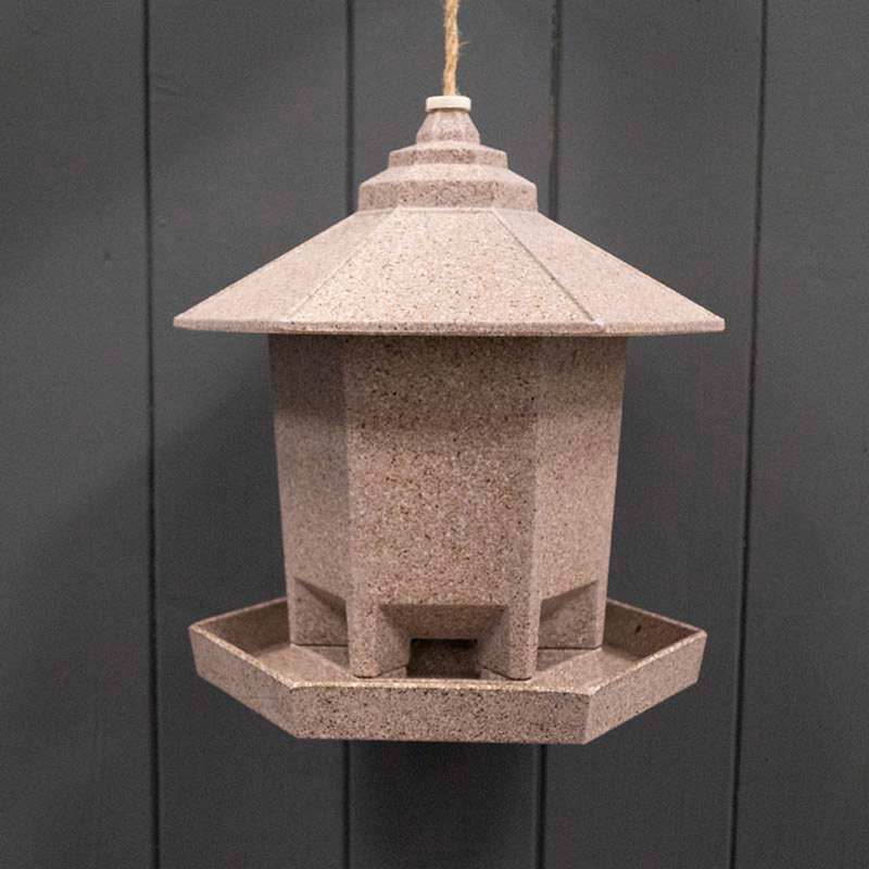 Olmito Hanging Hopper Bird Feeder, 12cm x 14cm x 16cm, Nut Husk