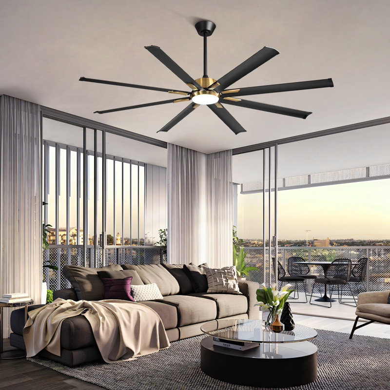 Ventilateur de plafond réversible à 8 pales de 72 po Feleshia avec télécommande et lumière DEL, Noir / or
