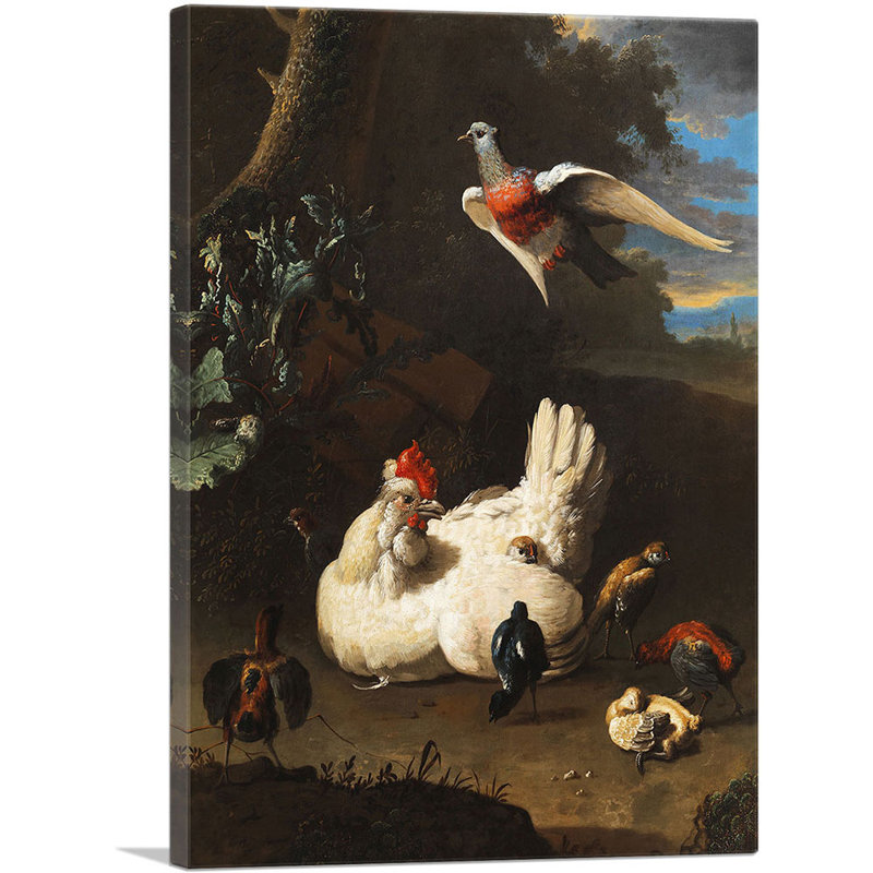 «White Hen and Chicks» par Melchior d-Hondecoeter, reproduction d'art sur toile tendue, H 18 po x l 12 po x P 1,5 po