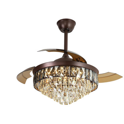 Ventilateur de plafond de 42 po avec ventilateurs de plafond rétractables avec lumières et télécommande 6 vitesses et 3 lumières DEL modifiables en cristal pour la salle de séjour
