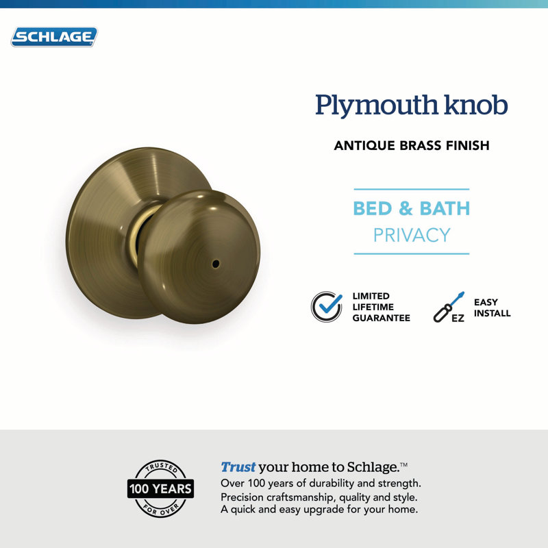 Plymouth Bed and Bath Knob, Antique Brass