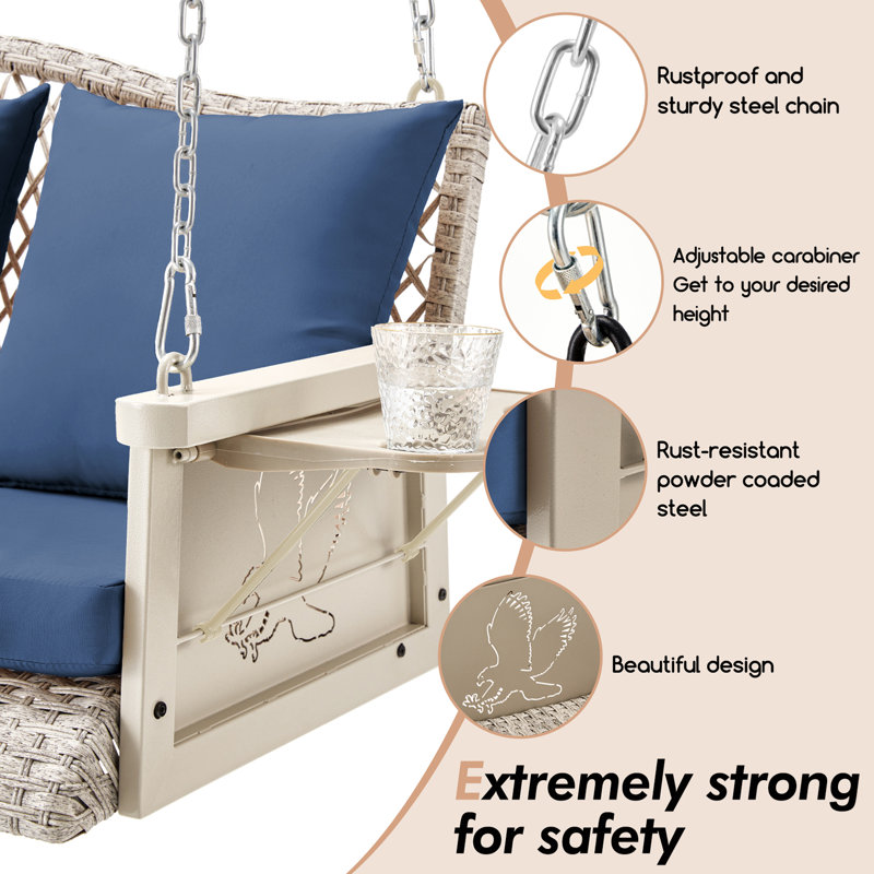 Jolliff Porch Swing, 900lbs High Load, Comfy Unique Design, Grey, Blue