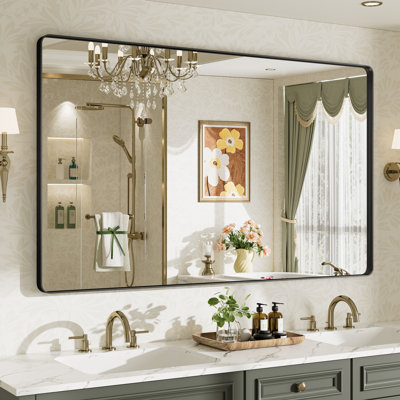 Llesenia Mirror with HD Tempered Glass and Aluminum Alloy Frame, French Cleat Wall-Mounted Bathroom Vanity Mirror