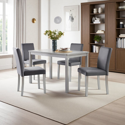 5 Piece Wooden Dining Table Set, Kitchen Table Set With A Rectangular Table And 4 Upholstered Chairs