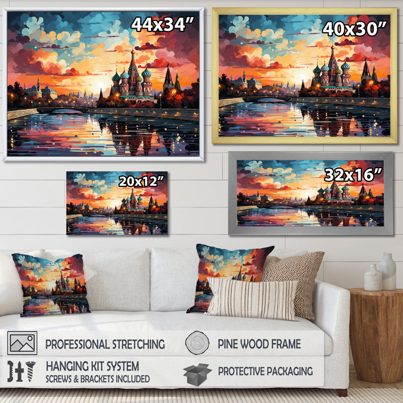 " Colourful City Moscow Popart I ", Black Single Picture Framed, 16" H x 32" W x 1" D