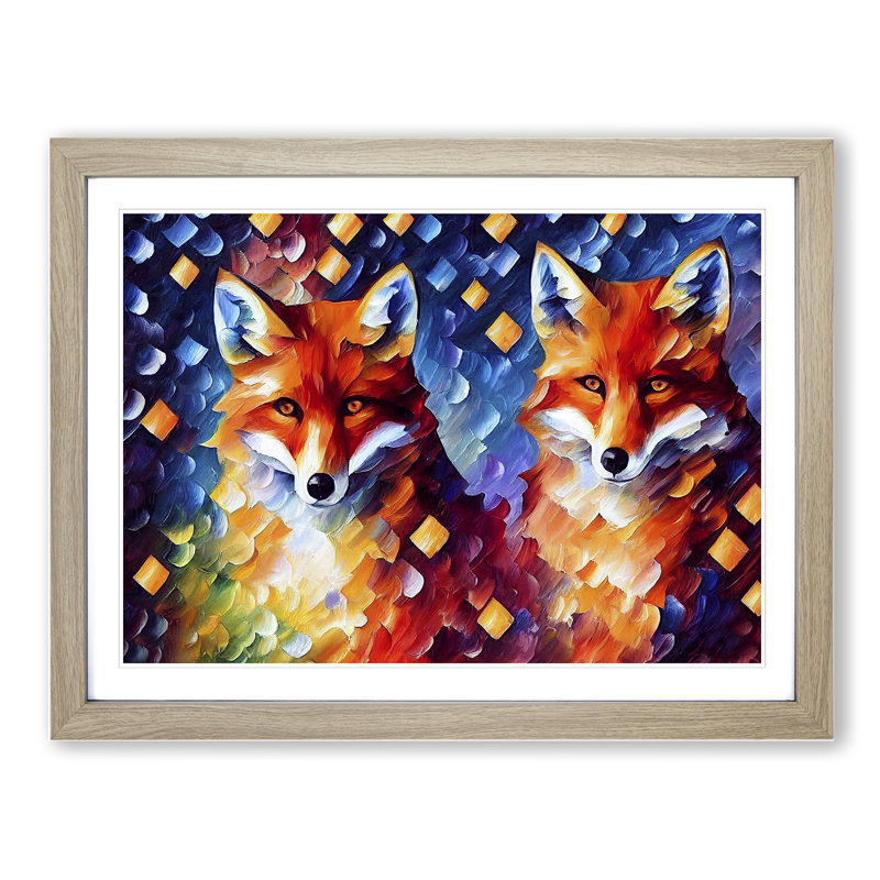 Fox - Single Picture Frame Print, 46cm H x 64cm W x 2cm D, Oak
