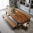 Classic Solid Wood Rectangular Dining Table And Chair Set With Brown Bench-116094569