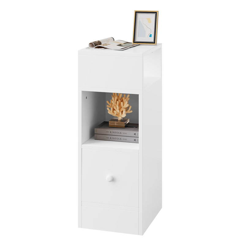 Bedside Table, Nightstand With 2 Open Compartments And 1 Drawer, Night Table, Space Saving Cabinet For Bedroom, Living Room, Chipboard, 25X30X66Cm