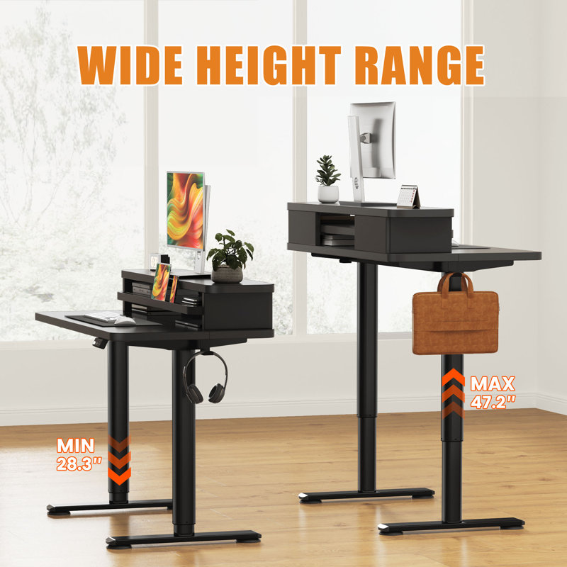 Bureau de jeu à hauteur ajustable Home Office, Noir / Noir, 52.9" H x 47.2" W x 23.6" D