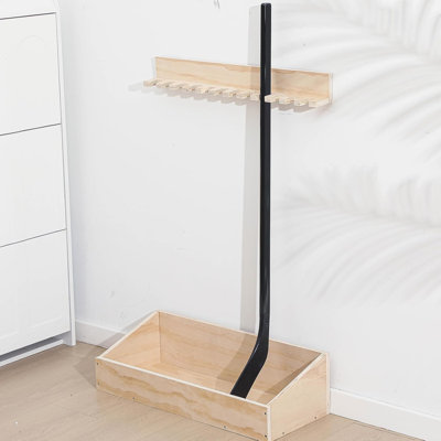 Support de bâtons de hockey mural vertical 2 en 1 avec support de golf en bois